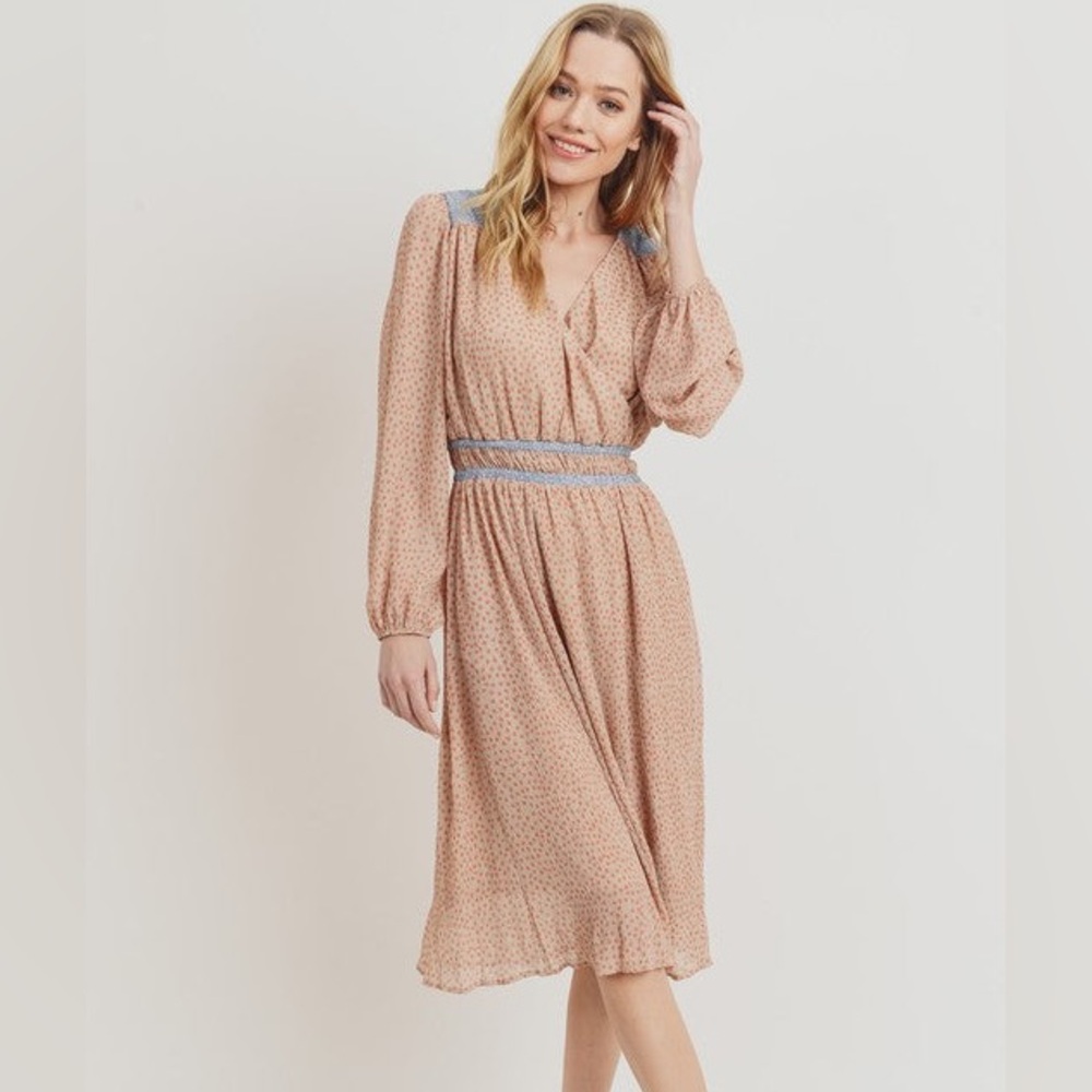 Orange Creek Woman’s Long Sleeve Cecilia Dress with Peach and Blue Colors